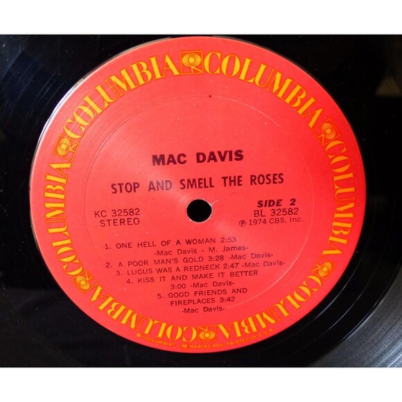 Mac Davis Stop and Smell The Roses LP Vinyl 1974 Columbia KC 32582 Folk Country - Picture 13 of 13